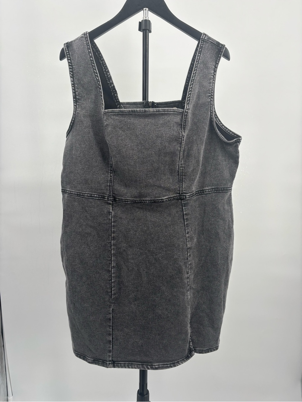 Source Unknown Charcoal Black Denim Pinafore Mini Dress